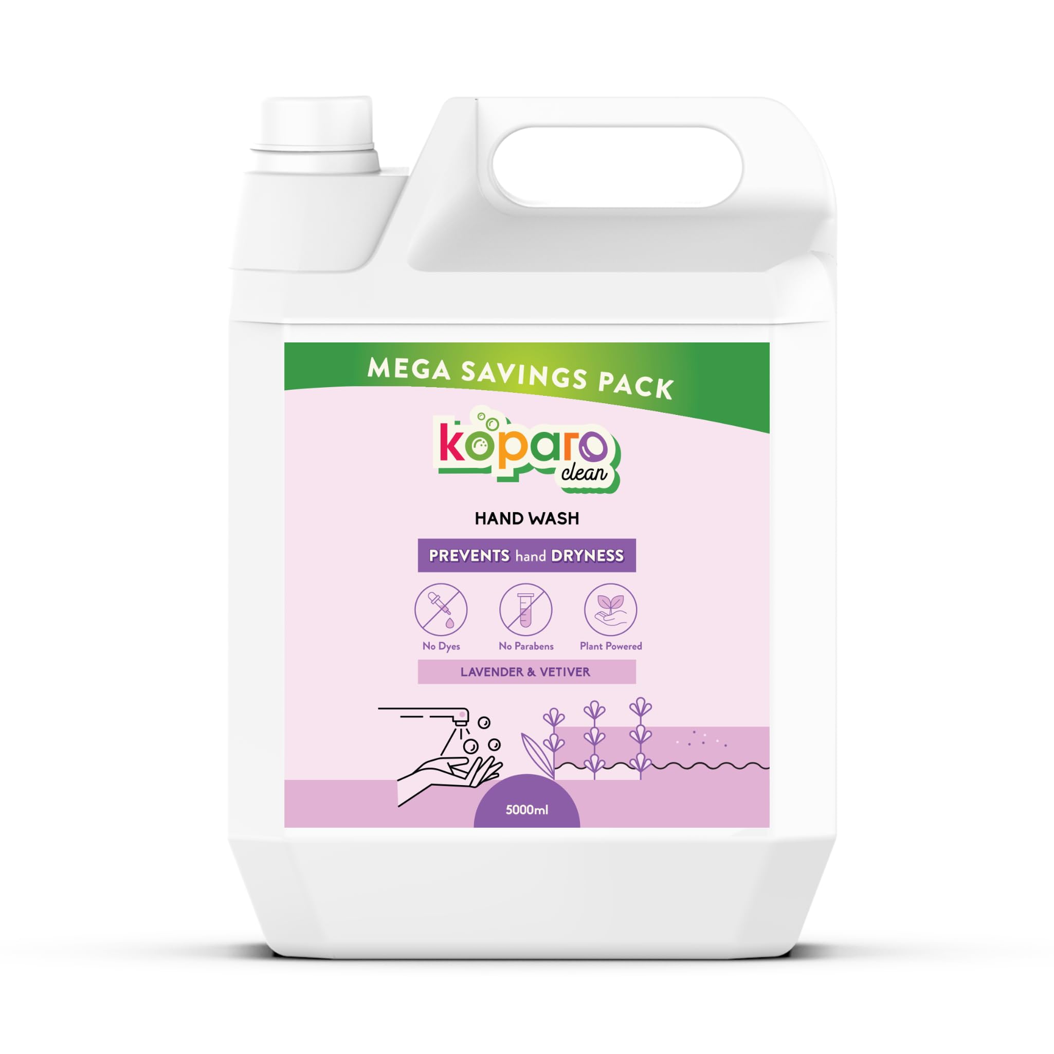 Koparo Natural Hand Wash Liquid | 5 Litres | Lavender Fragrance | Ph Balanced Infused With Glycerin & Tea Tree Oil Germ Protection | Safe For All Skin Types | Plant Based | Safe For Kids