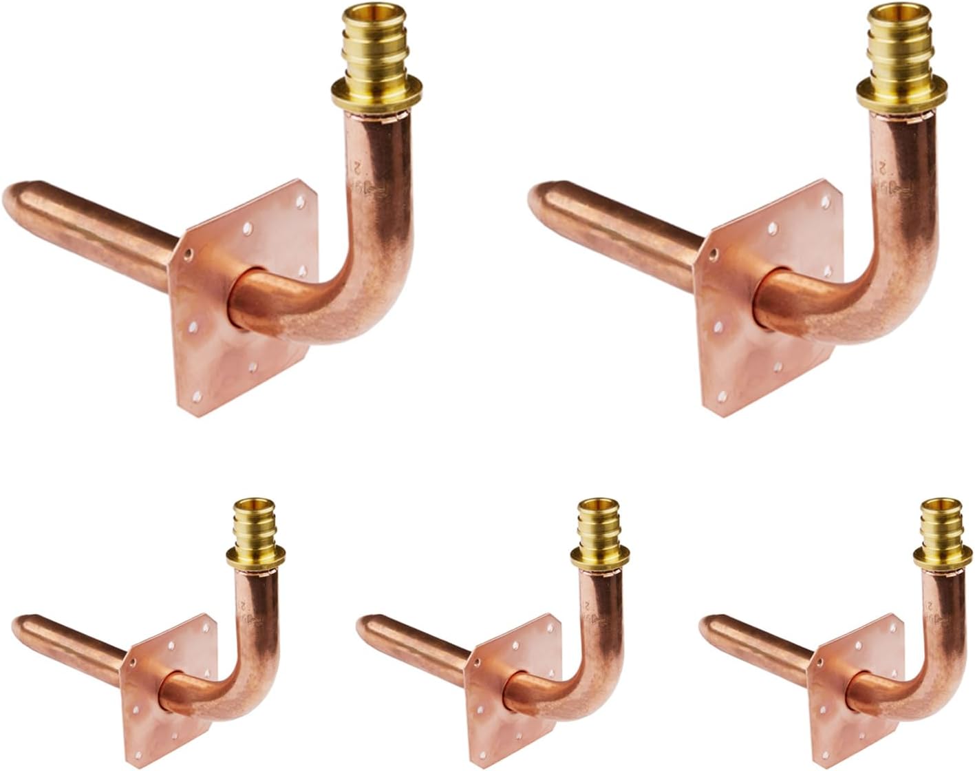 GUOFIS 1/2" PEX Crimp Copper Stub Out Elbow with Wall Flange,5PACK 6Inch Length Stub