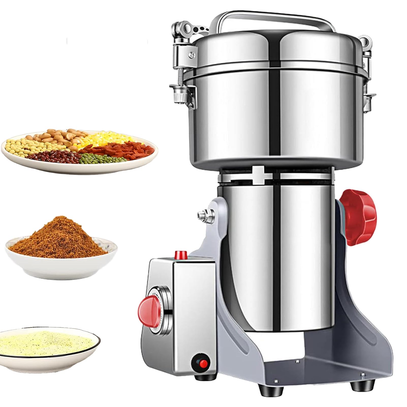 Pnpaea Electric Grain Grinder Spice Grain Mill Stainless Steel 28000RPM High Speedy Grinding with Overload Protection& 5min Timer Mill for Dry Spice Herbs/Nut/Coffee/ 430-2500g