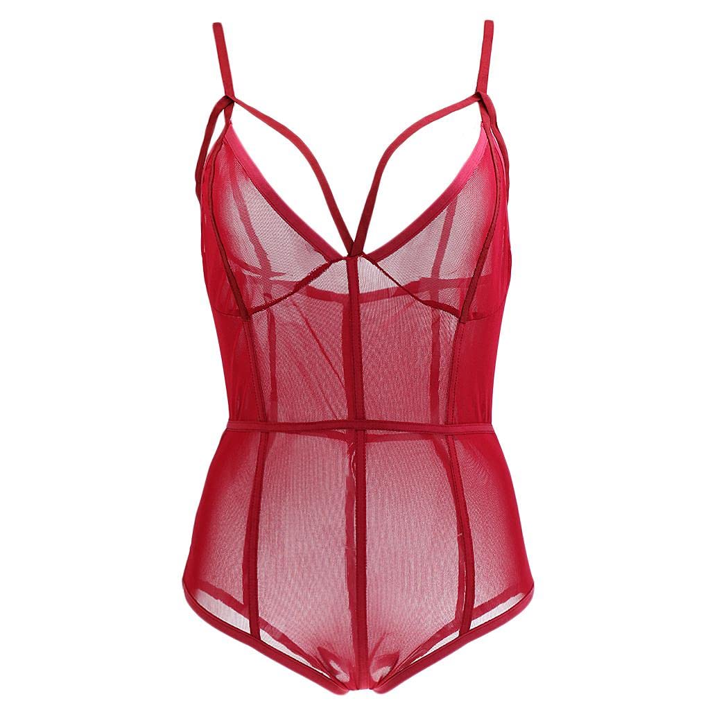 atorse ATORSE™ Womens Lingerie See Through Spaghetti Strap Jumpsuit Romper M Wine Red-picture-49