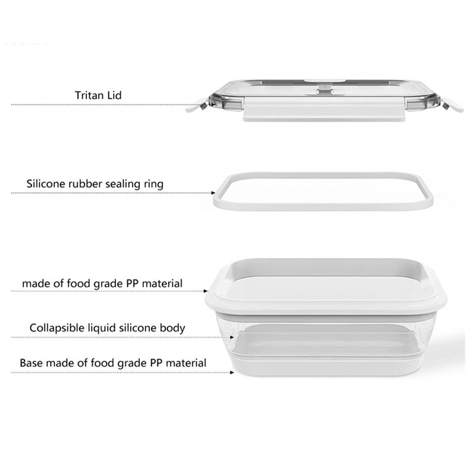 Contenedores plegables para almacenamiento de alimentos con tapa, juego de 4, aptos para microondas, congelador, lavavajillas, sin BPA, a prueba de fugas (rectangulares)