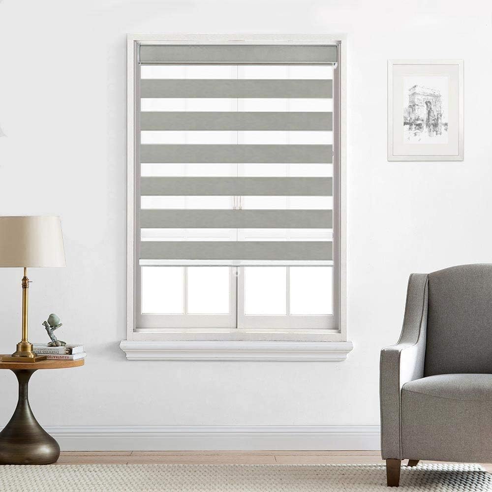 Everyday Celebration Roller Window Shades, Zebra Blinds for Windows Cordless Roller Blinds for Indoor Windows, Light Filtering Window Blinds, Dual Layer Roller Shade, (Silver Grey) 39" W X 72" H