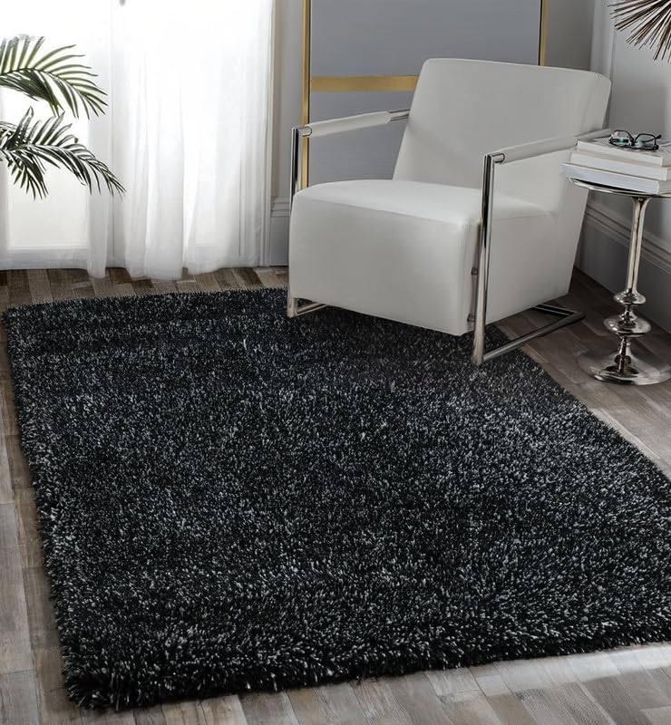 Image of FIASCO Round Shaggy Carpet Plain Fur Rugs Home and Office Sqaure Microfiber 2 Inch Pile Height Back in Canvas Modern Interior Mats 5X5 Feet Black Light Grey Mix