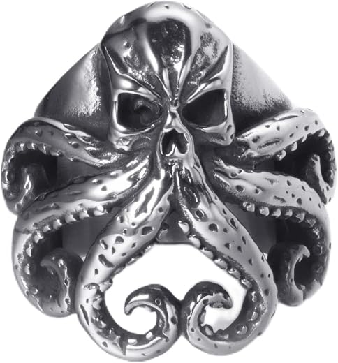 Stainless Steel Octopus Ring for Men Tentacles Retro Gothic Punk Style Jewelry Silver Black Vintage Rings,Size 8-13