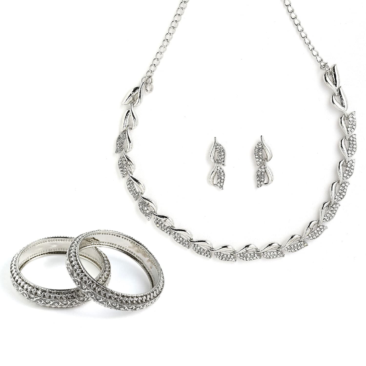 KENNICE Oxidised-Silver Plated Traditional Necklace with Earring and Bangles Jewellery Set For Women and Girls (B0BYH7VB2X) Amazon Price History, Amazon Price Tracker