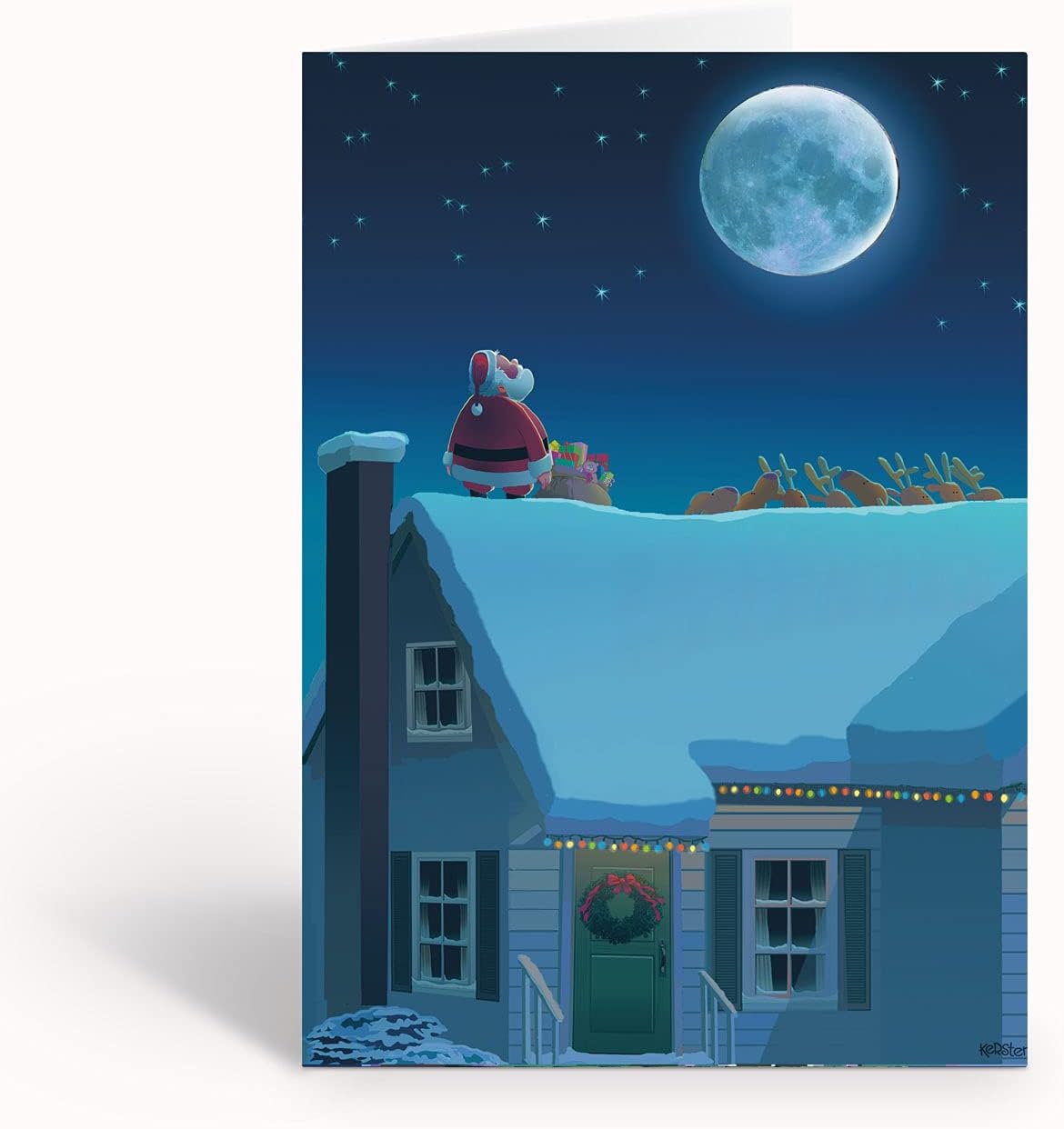 Stonehouse Collection | Custom Holiday Night Santa Moon Gazing | 24 Personalized Christmas Cards and Envelopes | USA Made (Personalized)