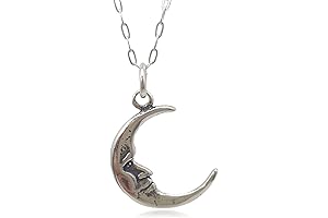 Sterling Silver Double Sided Man in the Moon & Crescent Moon Necklace