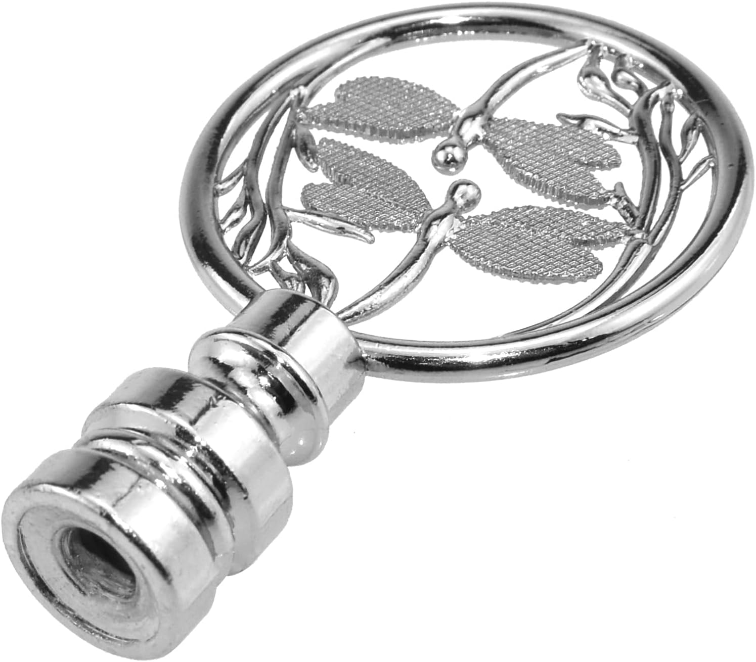 1Pcs Lamp Finial Cap Knob, Double Dragonflies Designs Hollowing Out Treatment Decoration for Lamp Shade (Sliver)