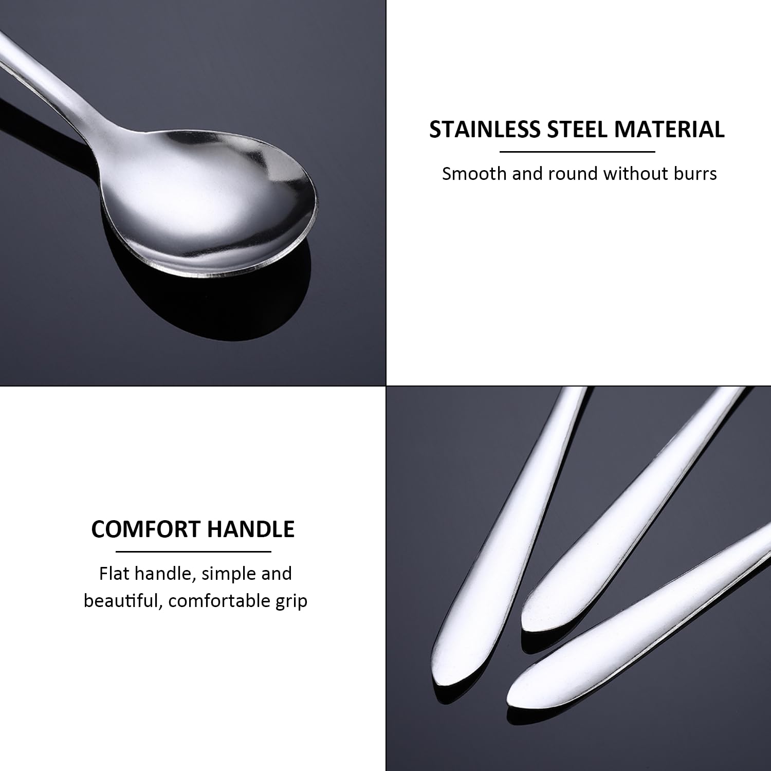 Set 12 Cucchiaini Da Caffè In Acciaio Inox, Piccoli Cucchiai Rotondi Da Dessert, Lunghi 13 Cm, Design Elegante - 2