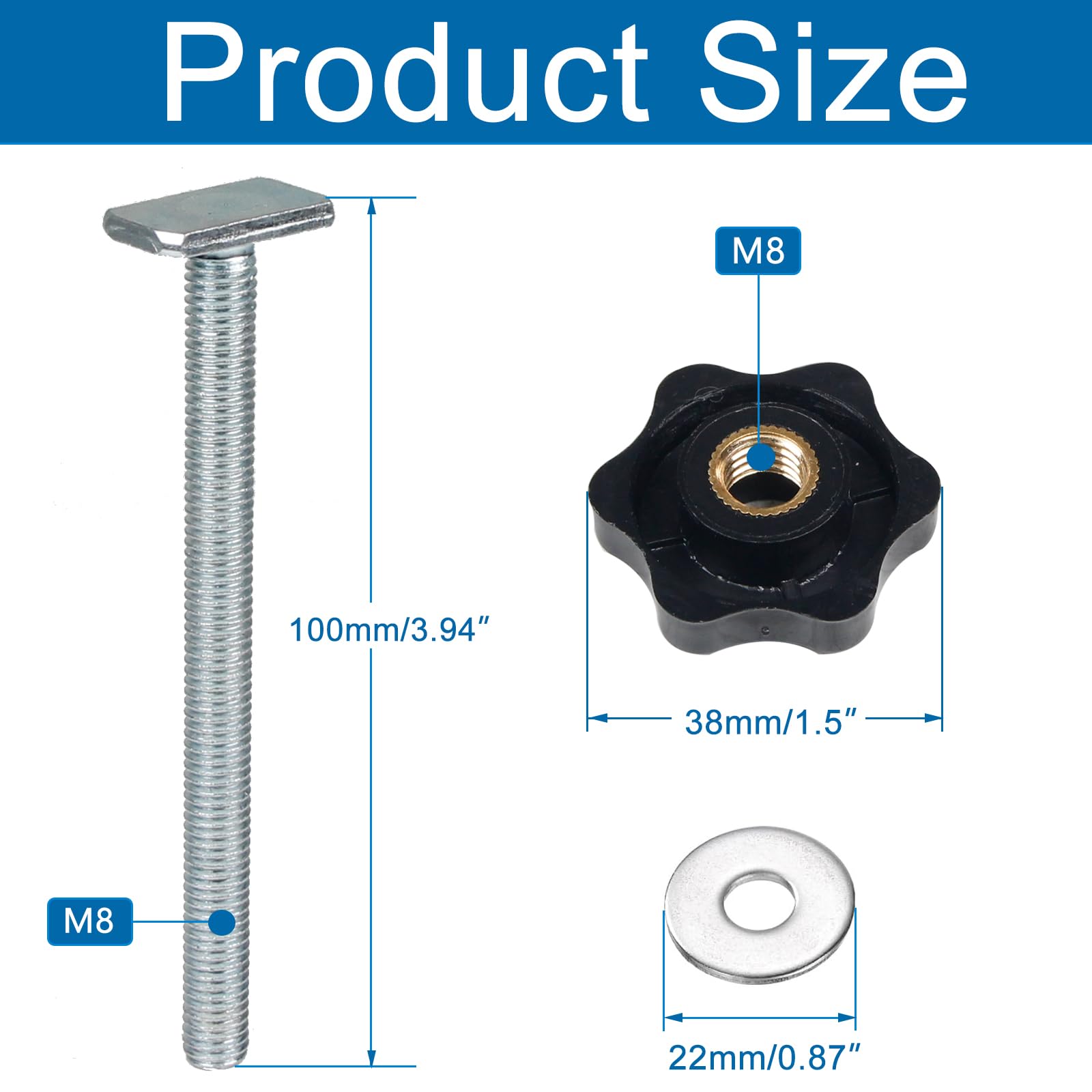 8 Set M8 T-Track Kit, T Track Bolts And Plastic Hand Nuts Kit - Image 2