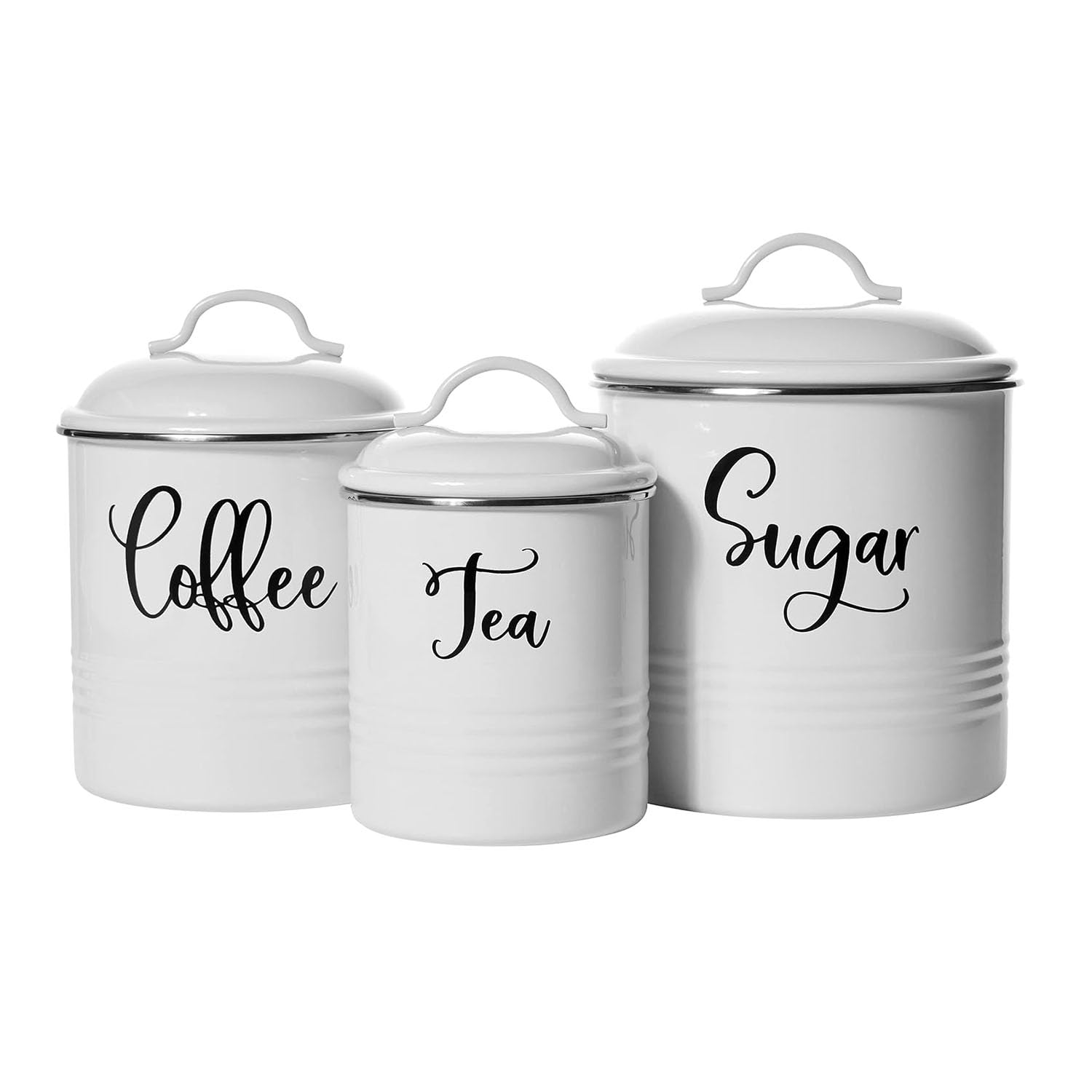 Ceciliec Storage Jars with Lid, Set of 3, Spice Storage Jars, Coffee Jars/Coffee Bean Containers, Stainless Steel Storage Jars for Kitchen in Country House Style