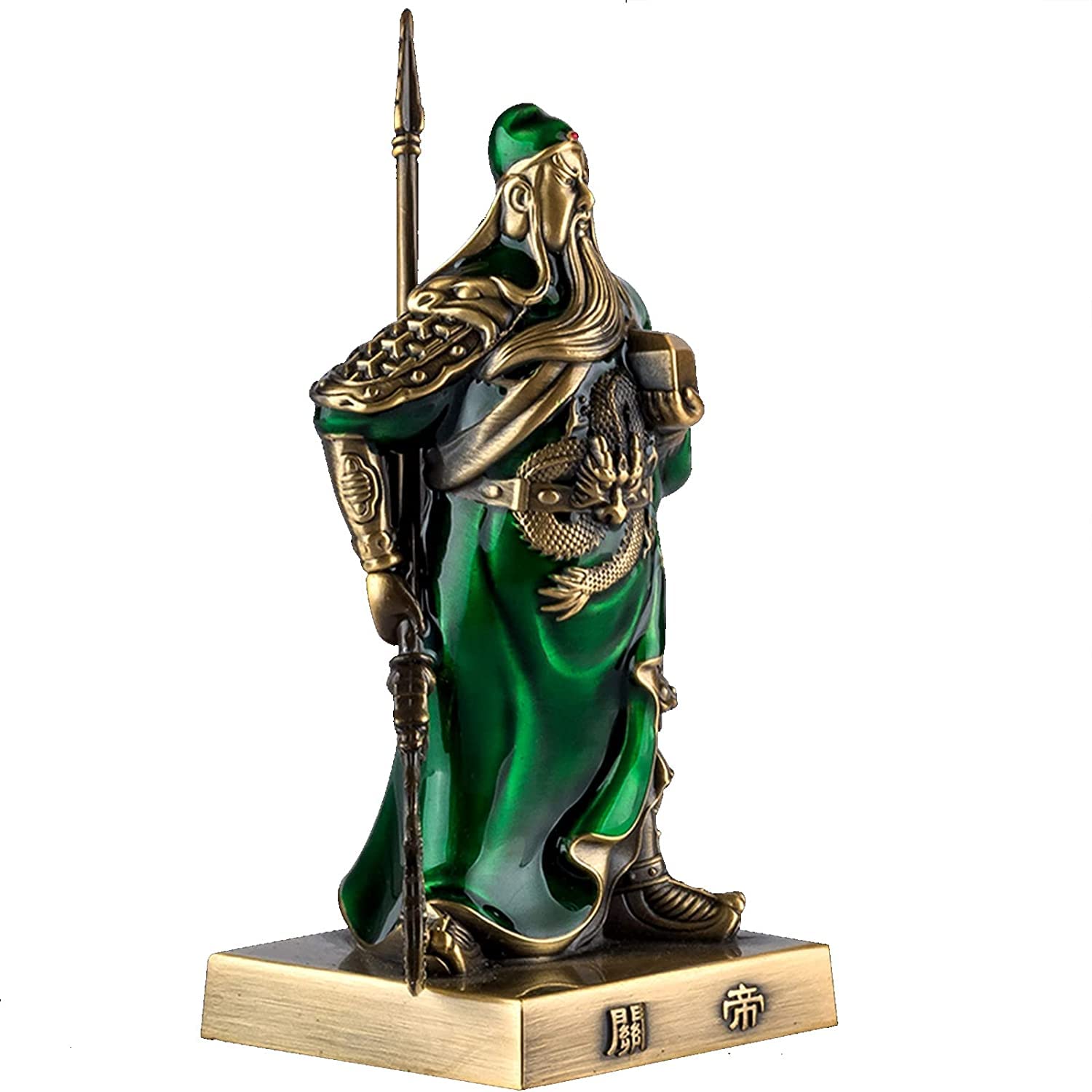 Enesea Blue,Green Office Copper Ornament, Guan Yu Statue Figure Kwan Kung, Kuan Gong God Of Fortune Sculpture Decorations For Living Room, Home Office, Car, Best Chinese Feng Shui Gifts,Brass (Color : Green)