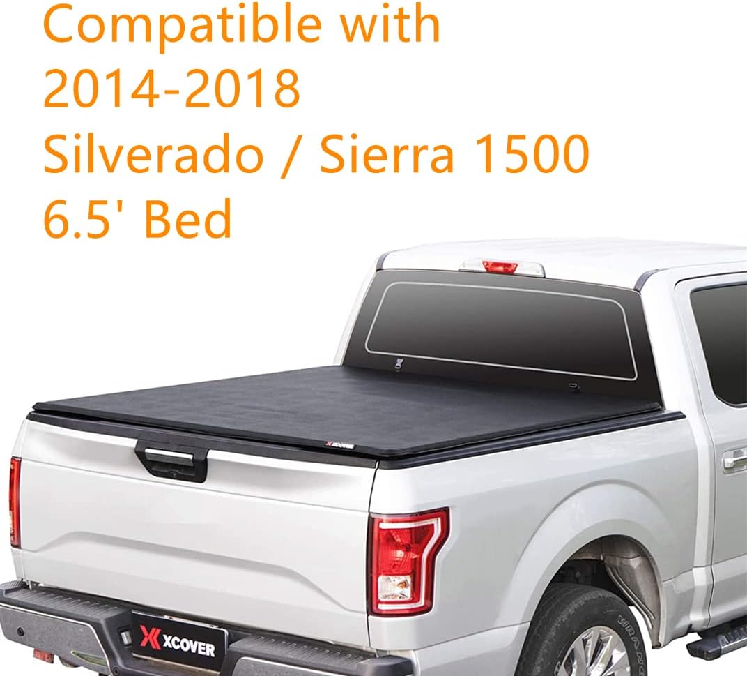 XCOVER Soft Roll Up Bed Cover, Tonneau Cover Compatible with 2014-2018 Silverado/Sierra 1500 6.5' Bed