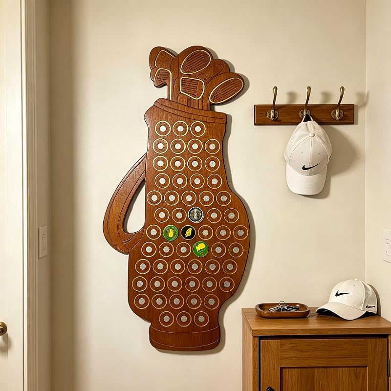Golf Ball Marker Display Rack, Wooden Golf Bag Shaped Golf Marker Holder image 3