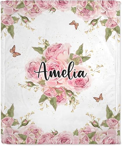 Vista 22 de Hyturtle Mantas de bebé personalizadas para niñas, mantas de bebé personalizadas para niñas, manta de bebé rosa floral, el mejor regalo para bebé
