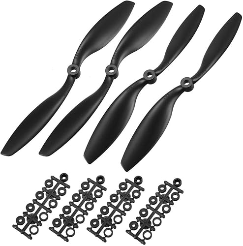 uxcell RC Propellers CW CCW 8045 8x4.5 pulgadas 2 paletas de ala fija para juguete de avión, nailon negro, 2 pares con anillos adaptadores