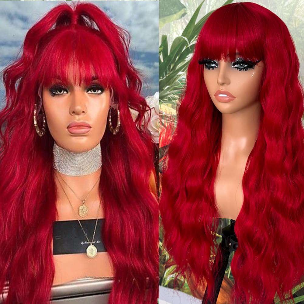 Synthetic Heat Resistant Wig with Bangs Wavy Medium Length Elegant Party Wear Amazon.com : ENTRANCED STYLES Black Wig for Women Short Wavy  main image 3