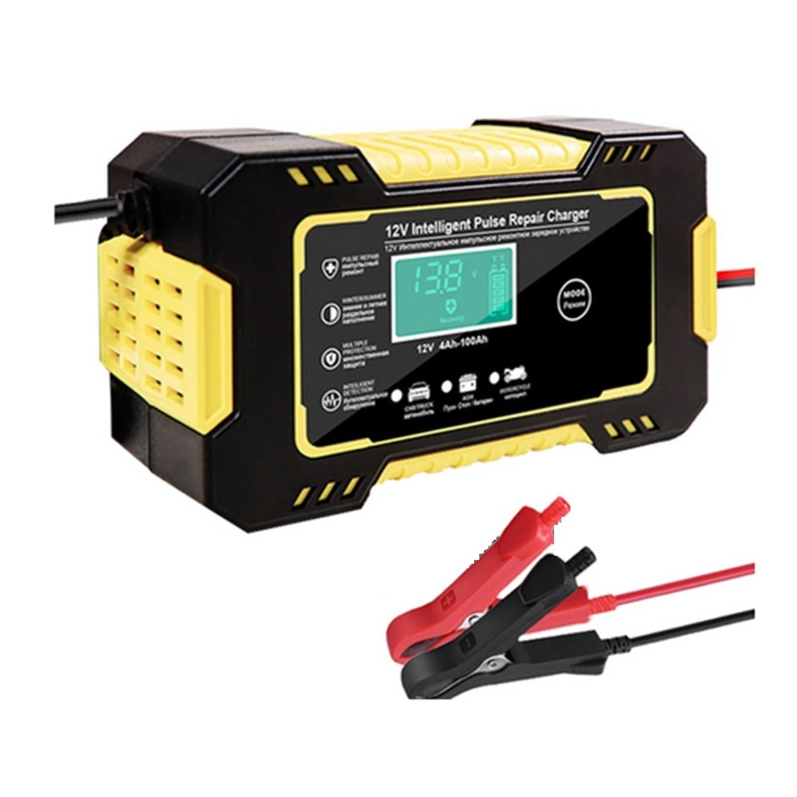 Chargeur De Réparation D'impulsions 12V Batterie Au Plomb Protection Circuit Intégrée for Automobile Camion Moto Bateau Charge De PréCision(Yellow)