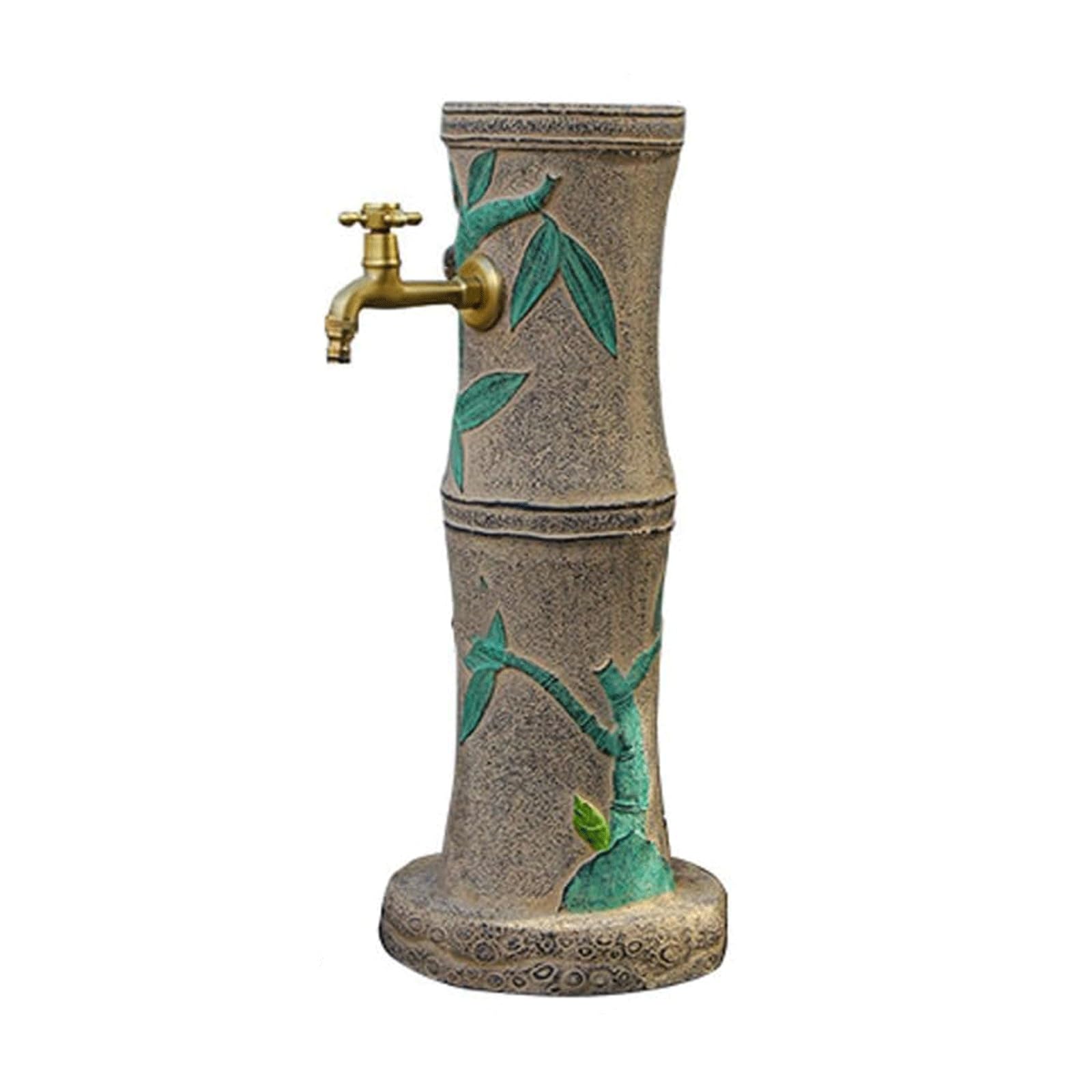 Freestanding Outdoor Garden Water Column,Decorative Bamboo Garden Hydrant with Brass Faucet Backyard Yard Water Fountain Spigot(17x61cm/7x24in)
