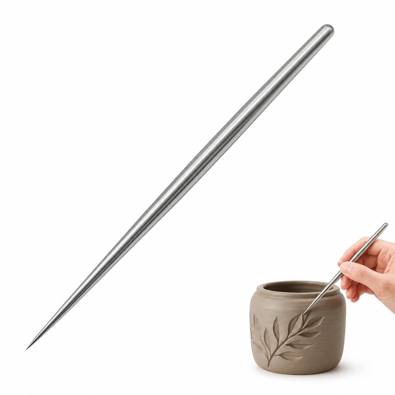 Silver Needle Crafting Stick – Stainless Steel Pottery Clay Engraving Tool, Fine Needle Detail Tool for Ceramic & Pottery Art, DIY Clay Craft Supplies