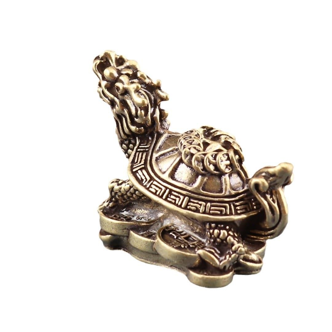 Huffa Brass Pure Dragon Turtle Desk Tea Pet Feng Shui Ornament Hand Toy
