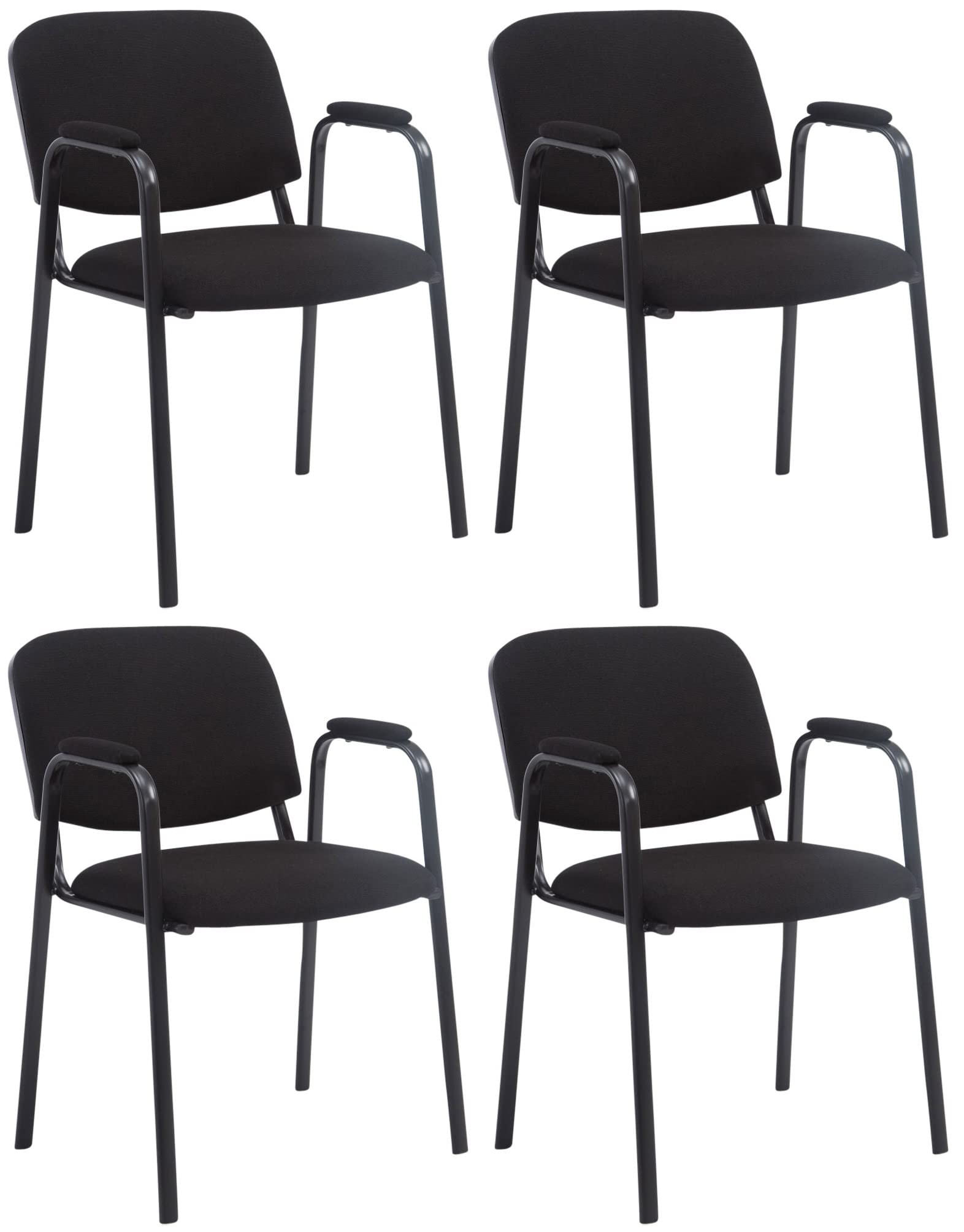 CLP Lot de 4 Chaises Empilables Ken Pro avec Accoudoirs Rembourrés, Chaises de Conférence en Tissu, Piétement Métal Noir Stable jusqu'à 150 kg, Couleur:Noir