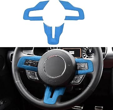 GZXinWei Steering Wheel Button Blue Suede Frame Protection Sticker Cover Panel for Mustang 2015 2016 2017 2018 2019 2020 2021