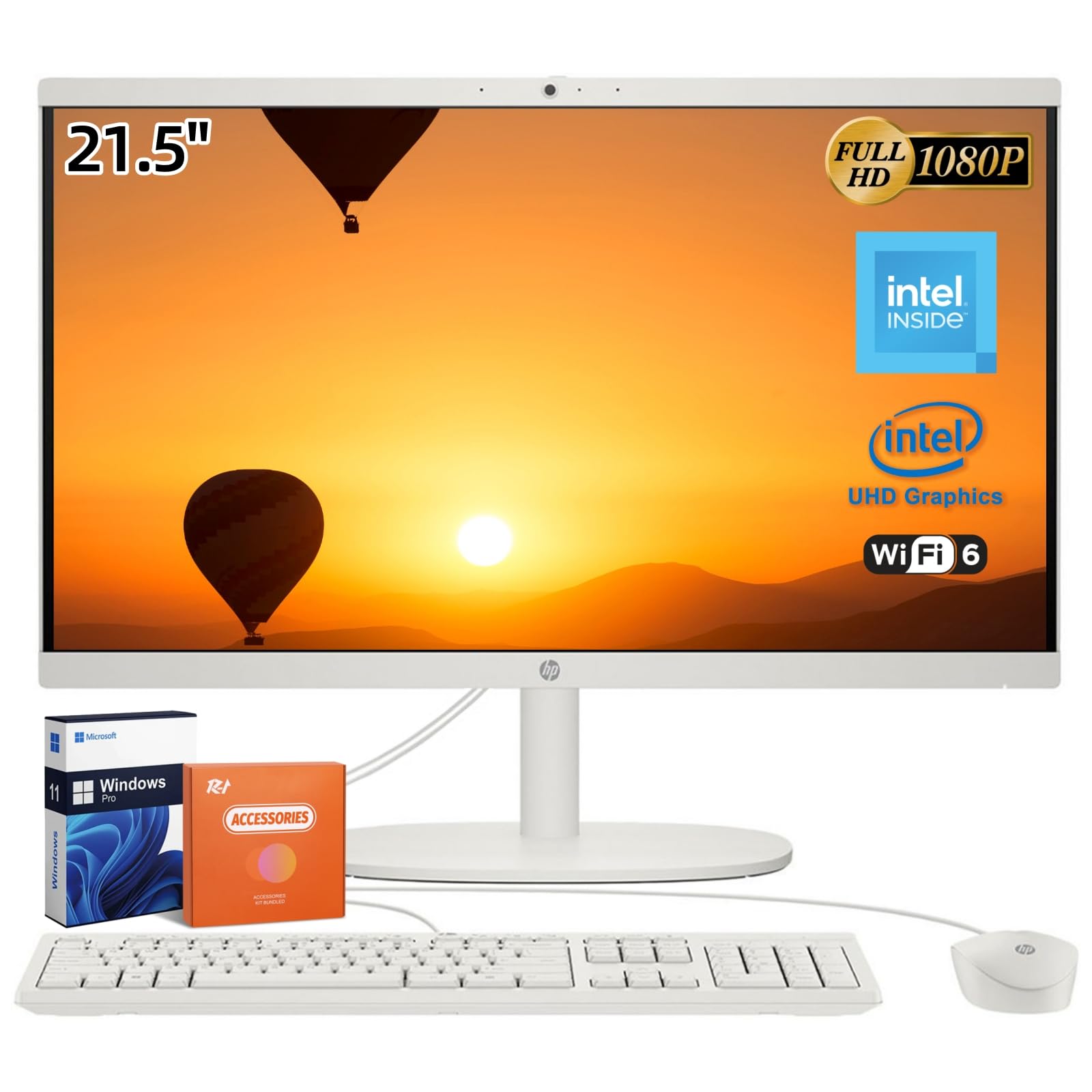 21.5" All in One Desktop Computer, Intel Celeron J4025, 21.5 inch FHD Anti-Glare, WiFi 6, BT 5.3, 16 GB DDR4, 1 TB SSD, Wired KB & Mouse, Win 11 Pro, w/Accessories