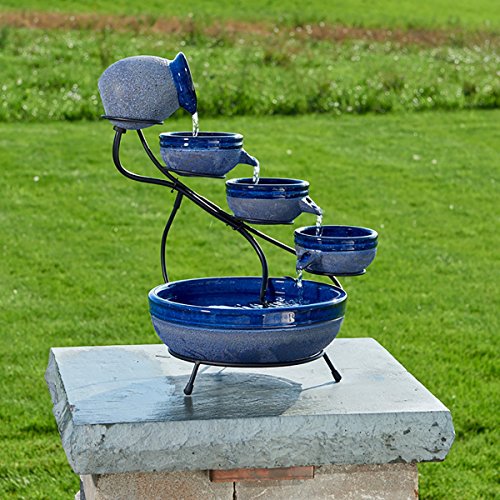 Smart Solar 23967R01 4-Tier Solar Powered Cascading Fountain, Blueberry And Rustic Blue, Powered By A Separate Included Solar Panel Along With A 10-Foot Cable #TOP1