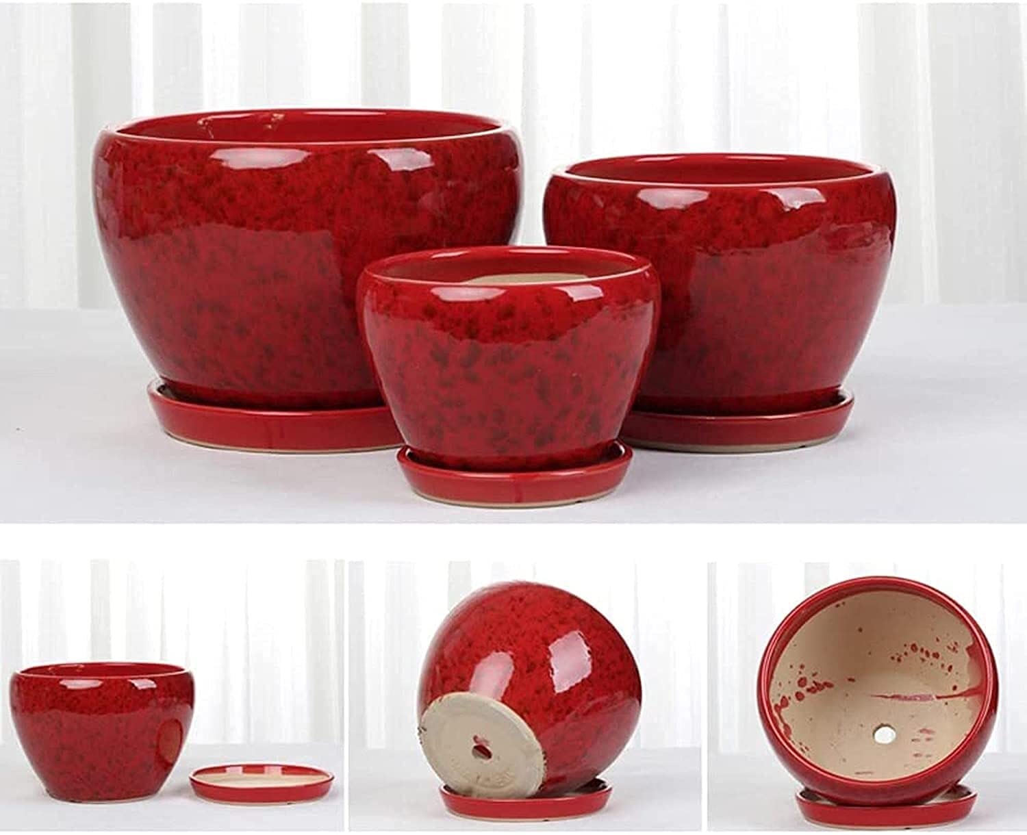 Großer Keramik-Blumentopf mit roter Glasur und Marmormuster für Wohnzimmer, Balkon, Terrasse oder Fensterbank (Größe: 139,5 cm) (blau)