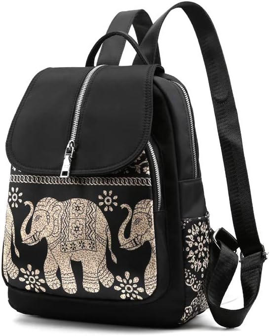 Elephant Lightweight Waterproof Rucksack Nylon Anti Theft Canvas Black Backpack Lovely Unique Elephant Gifts for Women and Girls, 263310cm - Image 2