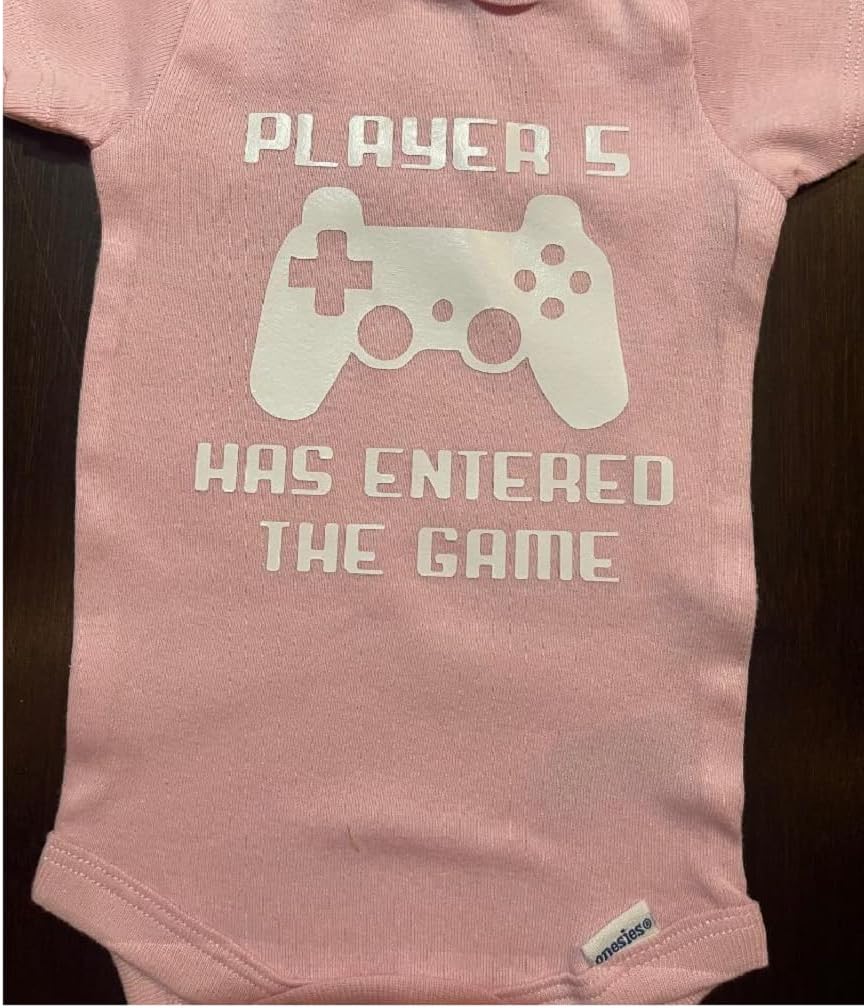 third child baby onesie ® Player 5 has entered the game one piece infant one piece shower gift