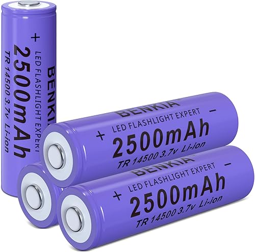 Batería recargable 14500 de 3.7 voltios, batería de iones de litio con botón superior, 2500 mAh, gran capacidad para linterna frontal (paquete de 4)