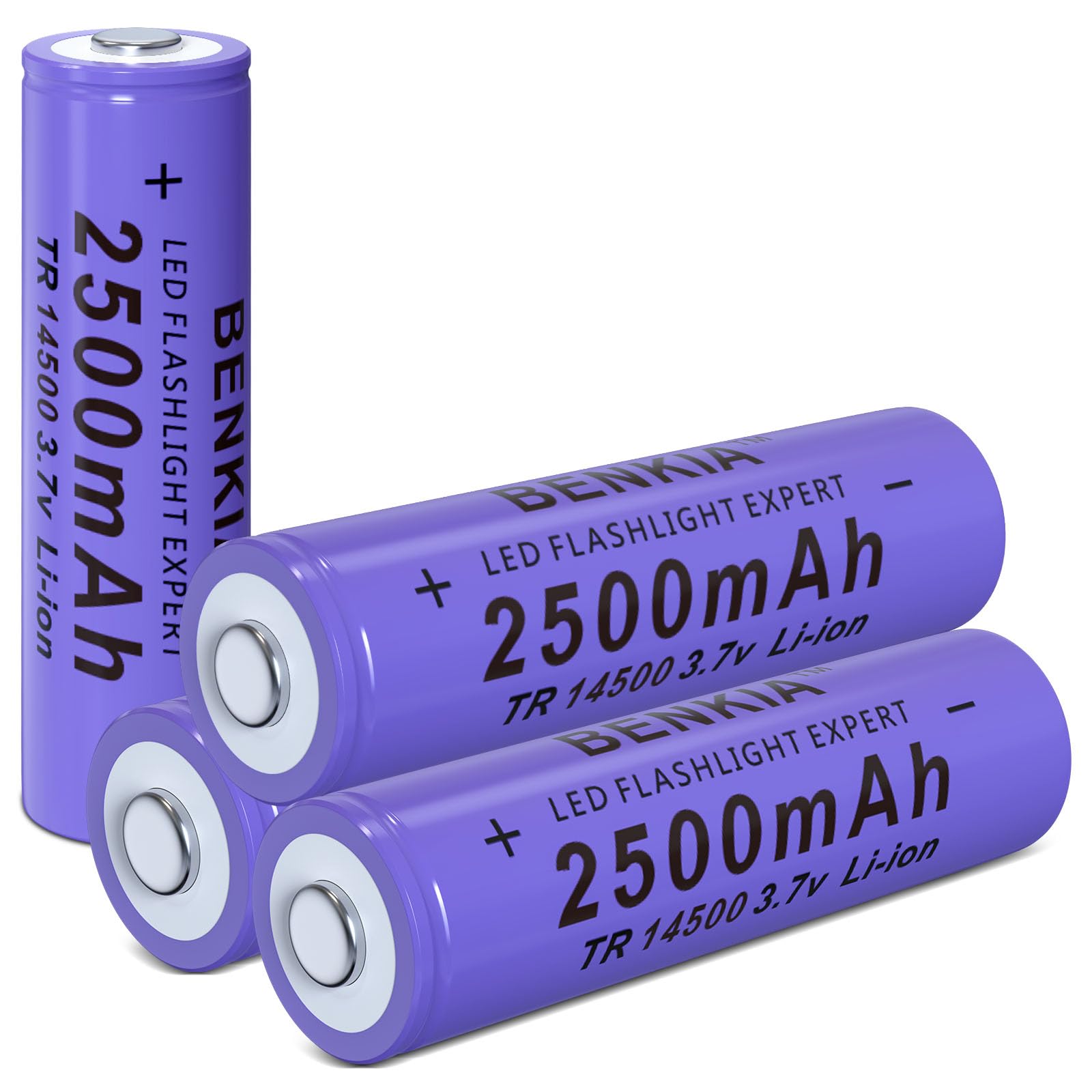 14500 Rechargeable Battery 3.7Volt Li-ion Batteries Button Top 2500mAh Large