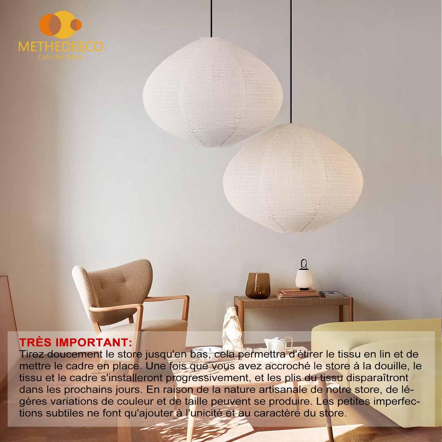 METHEDEECO Lot de 2 Abat-Jours Suspendus en Lin 40 cm, Abat-Jour Tissu Blanc Beige pour Lampe Suspendue, Lumière Douce, Style Minimaliste Bohème pour Salon Chambre Salle à Manger
