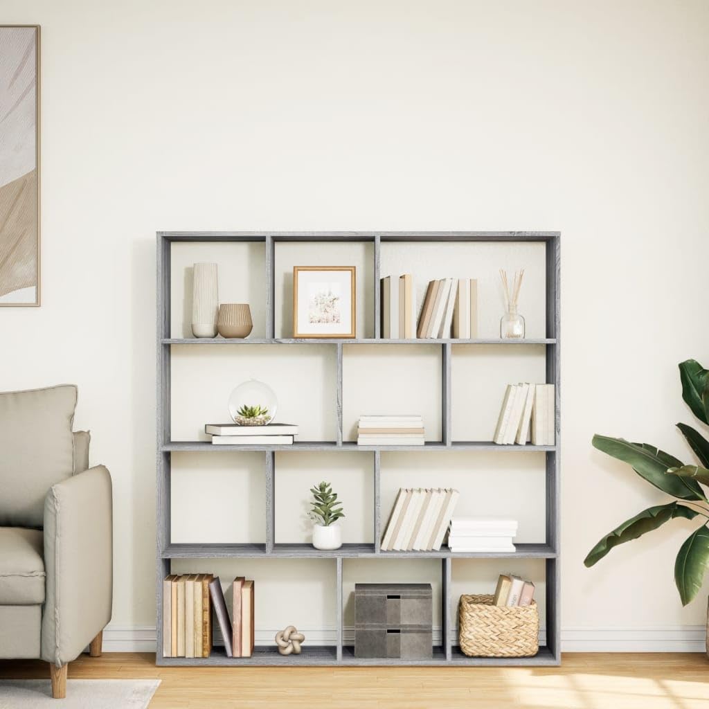 Générique Regał z 12 przegródkami 132 x 29 x 141,5 cm drewno inżynieryjne, uniwersalna półka działowa na książki, czasopisma i DVD, szafka do przechowywania książek z mocowaniem ściennym