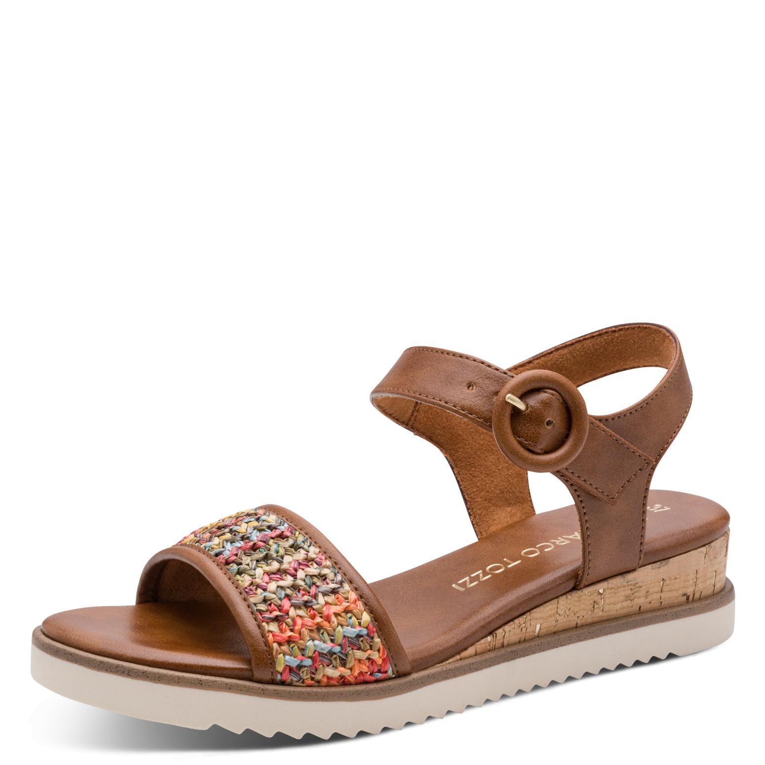 MARCO TOZZI Women Sandal soft Feel Me footbed Vegan soft lining Stylish, brown (COGNAC COMB), 5.5 UK