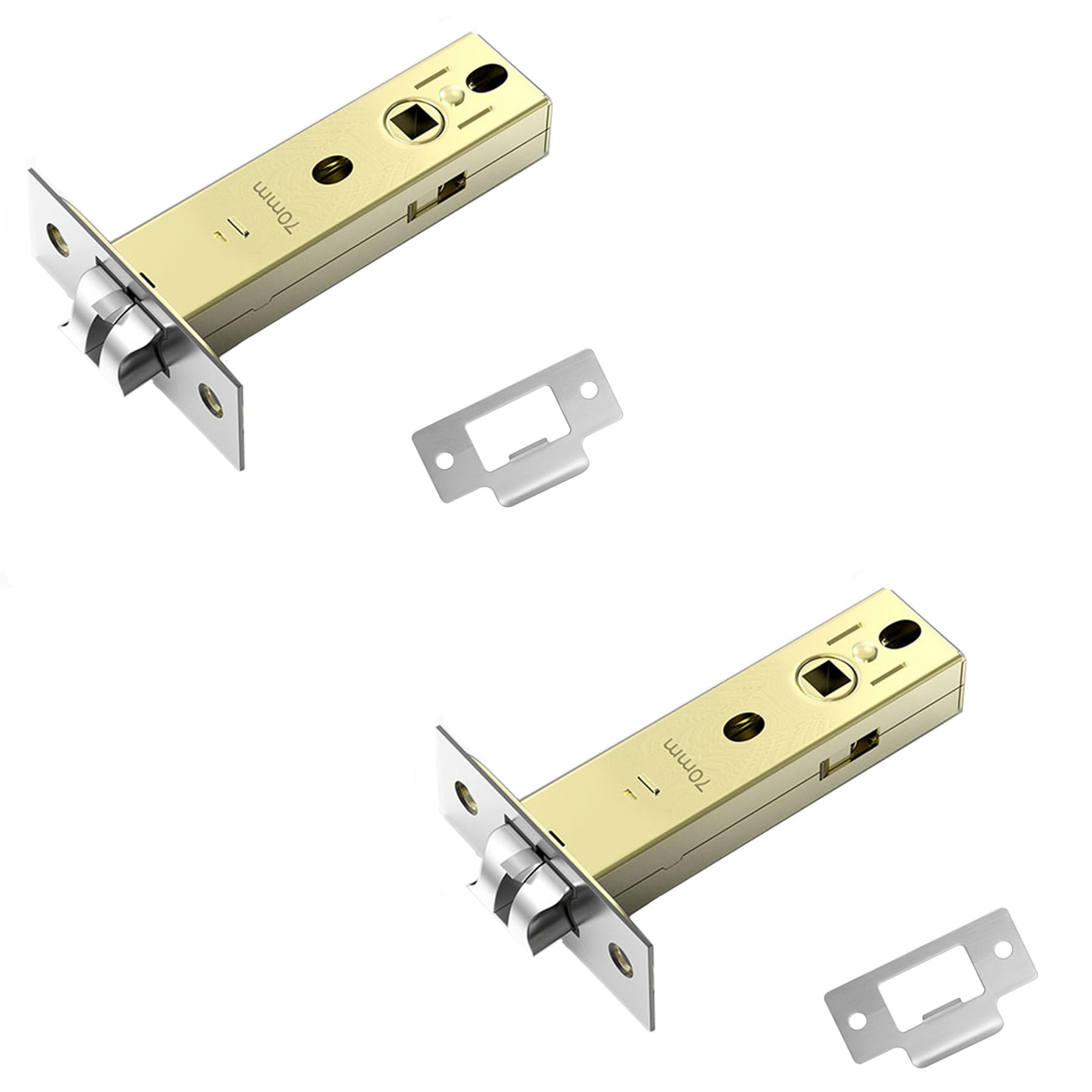 Hotooldo 2 Pcs 70mm Forked Mortice Latch, Stainless Steel Door Latch,Mute Door Sprung Latch, with Stainless Steel Panel