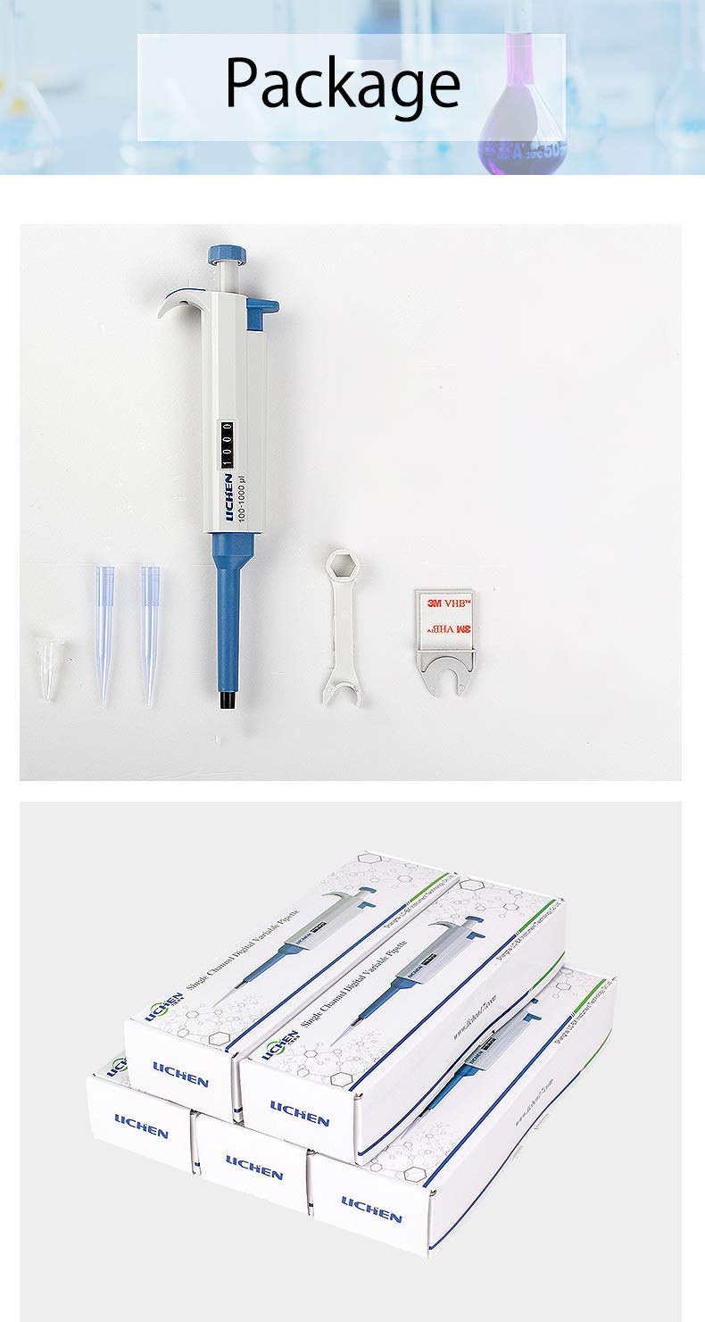 CGOLDENWALL Pipeta Kit: 5 Pipetas de Volumen Ajustable de 0.1-2.5μl, 10-100μl, 100-1000μl, 1-10ml; Soporte de Pipetas; Puntas de Pepitas - para Prueba de Muestreo Transferencia de Líquido