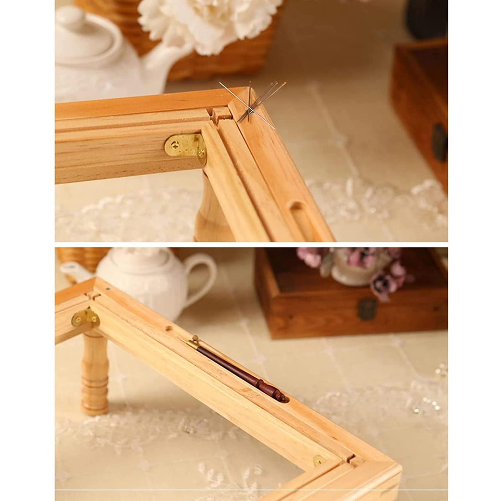 Este Soporte para Bastidor de Bordado, Bastidor de Punto de Cruz con 4 Patas de Soporte, diseño de Bastidor Interno y Externo Dividido para Costura y Manualidades