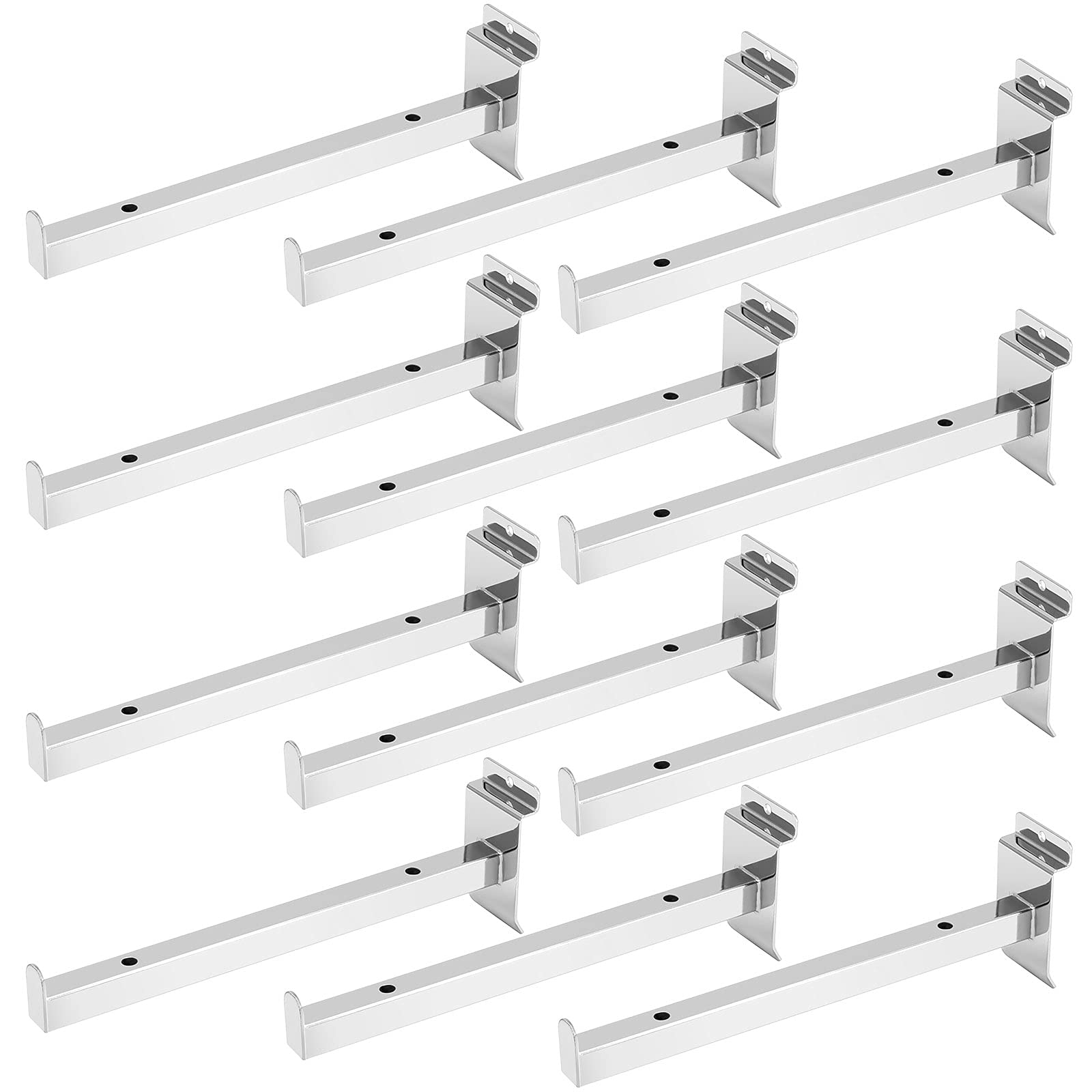 MUKLEI 12 Pack 10 Inch Heavy Duty Slatwall Hooks, Silver Chrome Slatwall Hooks for Panel, Retail and Exhibition Products