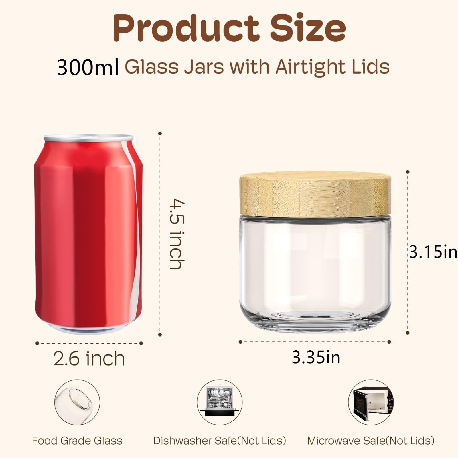 Contenitori Cucina, Glass Jars 6 Contenitori For Alimenti In Vetro Gars Con Coperchi For La Preparazione Dei Pasti Muesli Domestica(300ml)