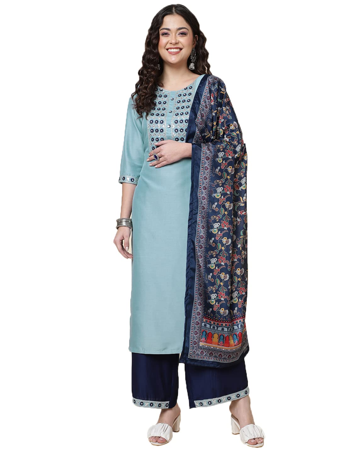 Shiv Textiles Silk Embroidered Kurta Set For Women (224-Sky Blue-Xl)