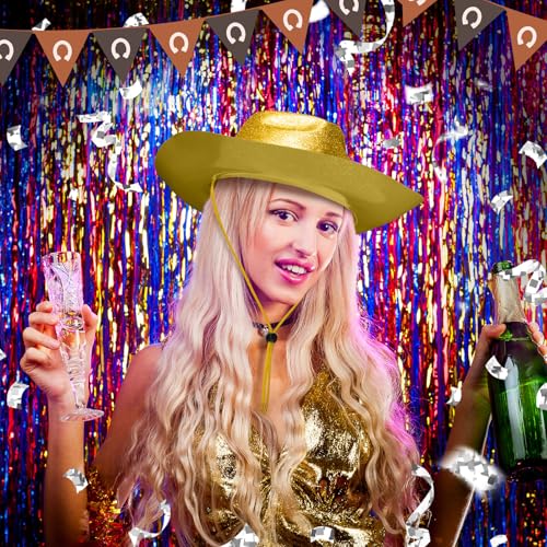 Image of Shyyween 24pcs Sparkly Western Cowgirl Hats for Adult Bulk Glitter Cowboy Hat Adjustable for Men Women Bachelor Western Party