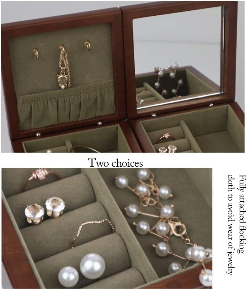 Przenośne pudełko na biżuterię z litego drewna z lusterkiem - Kompaktowy organizer podróżny dla kobiet - Eleganckie rozwiązanie do przechowywania biżuterii na akcesoria, prezenty i pamiątki