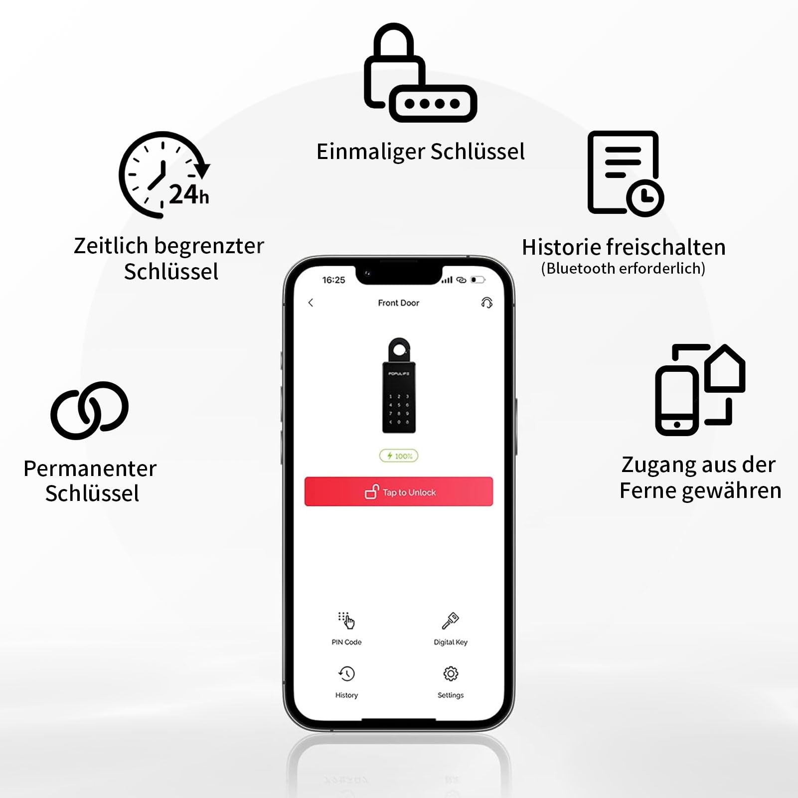 【Aktualisierte Version 2025】Populife Smart Schlüsselsafe，Bluetooth-Elektronischer Schlüsseltresor mit Zahlencode，Drahtlose Schlüsselbox für Zuhause，Büro，Airbnb & Immobilienvermietung，IP66 Wasserdicht