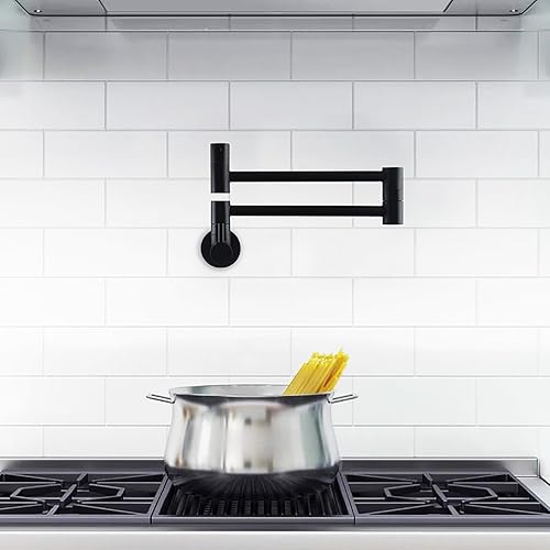 Miniatura 2 de Grifo de llenado de ollas negro grifo de llenado de olla montaje en pared solo agujero 304 acero inoxidable plegable doble 2 articulación brazo