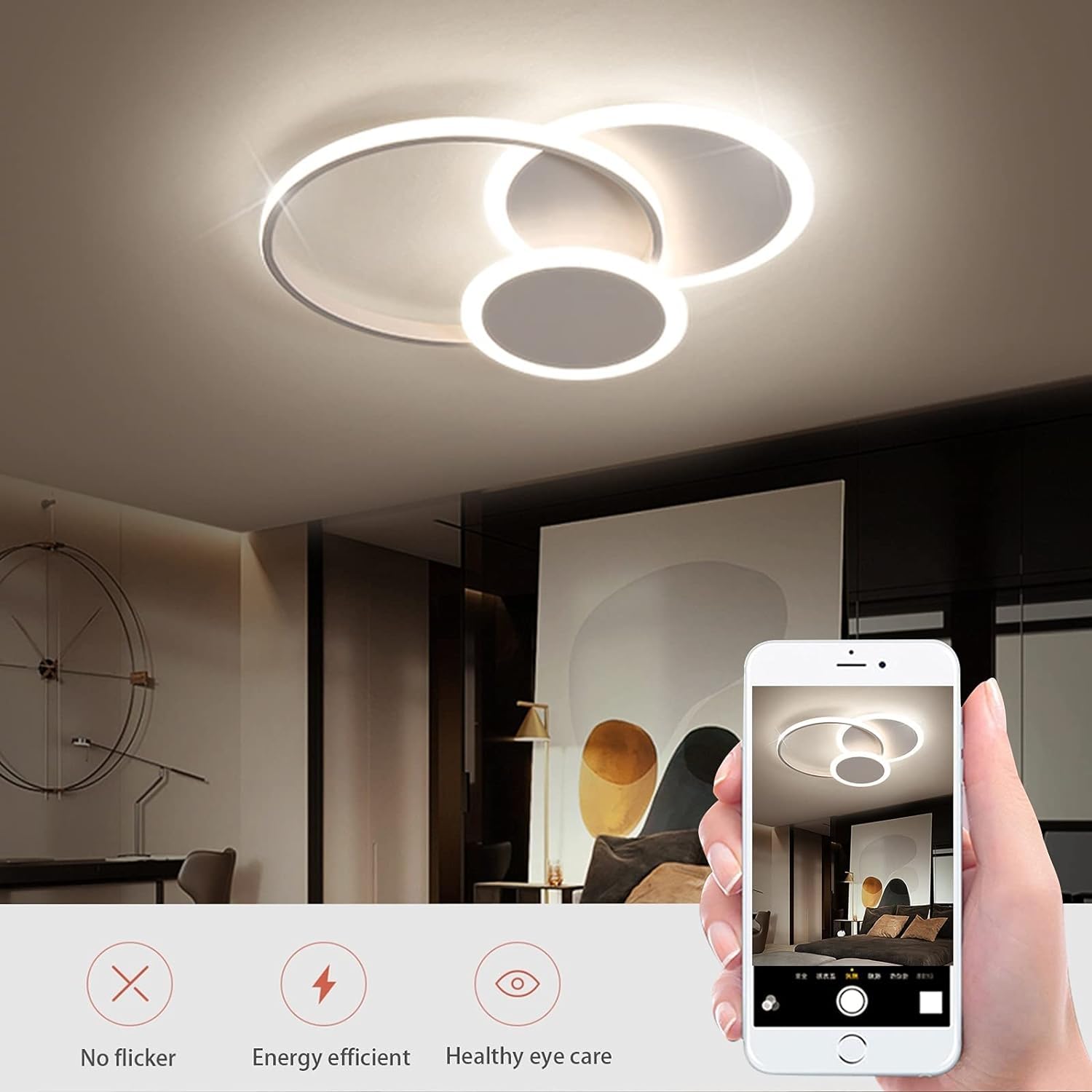 Lámpara Techo con Luz Regulable 3000K-6000K, Plafón LED Techo con Control Remoto, Lámparas de Techo Salon para Sala de Estar, Dormitorio, cocina, Pasillo,etc 42 * 35cm