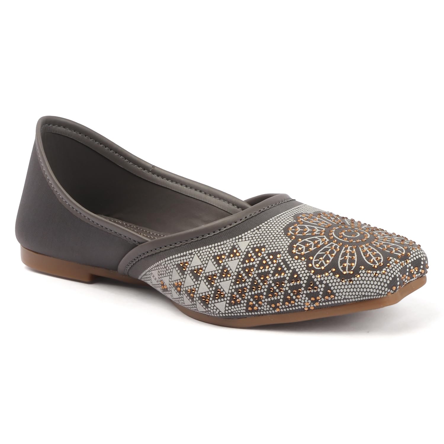 stepizia Women's Ethnic Jutti Flats, Floral Embroidered with Gold Studded Details, Slip-On-picture-20
