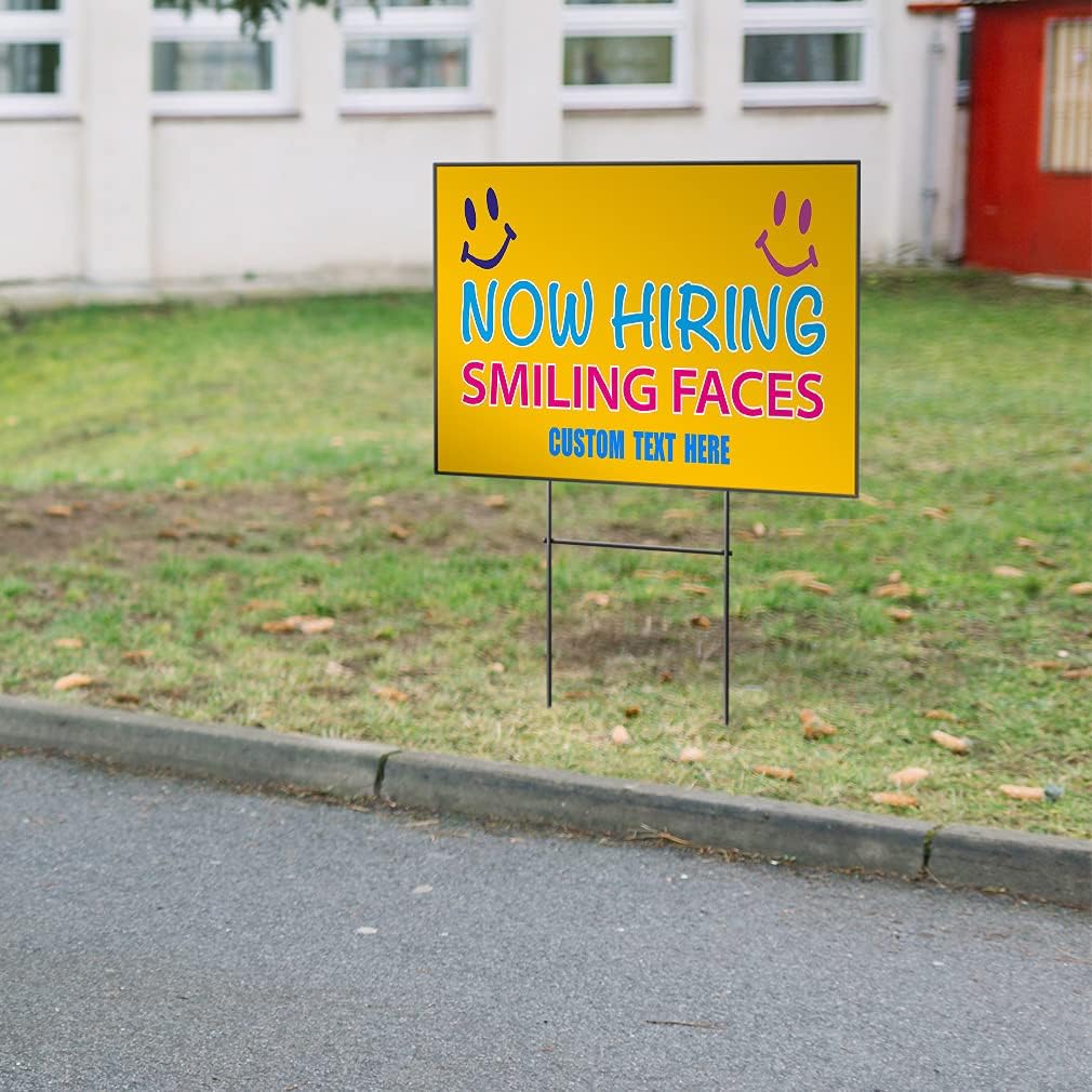 Fastasticdeals Custom Weatherproof Yard Sign Now Hiring Smiling Faces #1 N1 Lawn Garden 18x12 Inches 2 Sides Print Personalized Text Here